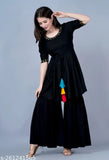 Black kurta set with mirrored embellishments, long flared trousers