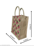 Brown woven jute bag with strawberry design, size 2j x 11 inches, lunchbox suitable, water bottle fit