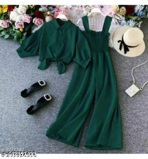 Crepe sleeveless unique jumpsuit, trendy and stylish, XS: 34/36/28/36, M: 38/38/32/40, India-made" "Three-quarter sleeve Trending dress, polyester top with acrylic bottom, Pack of 2 for 11-12, 12-13, 13-14, and 14-15 years