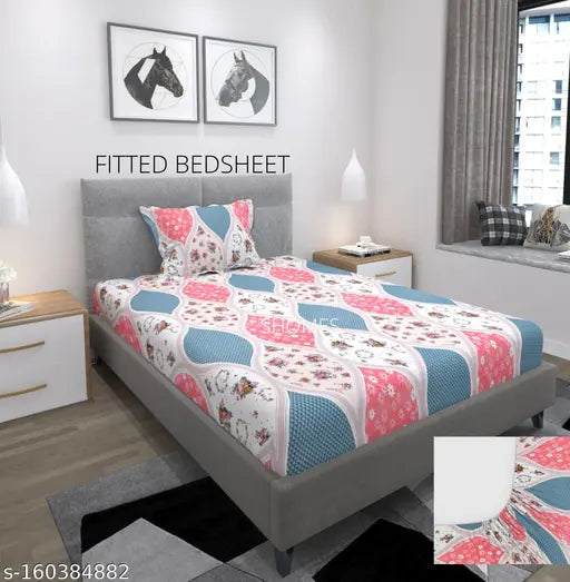 Soft glace cotton feel, elastic fitted single bedsheet with matching pillow cover, ideal for summer