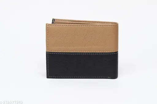 Beige and black PU leather wallet for men, SAMTROH ATM design, two compartments for cash and cards, slim feel, vintage style, gift-boxed