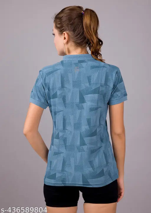 Women's XL collar polycotton t-shirt, long sleeves, printed design. Elevate casual wardrobe, self-design dry fit matty fabric