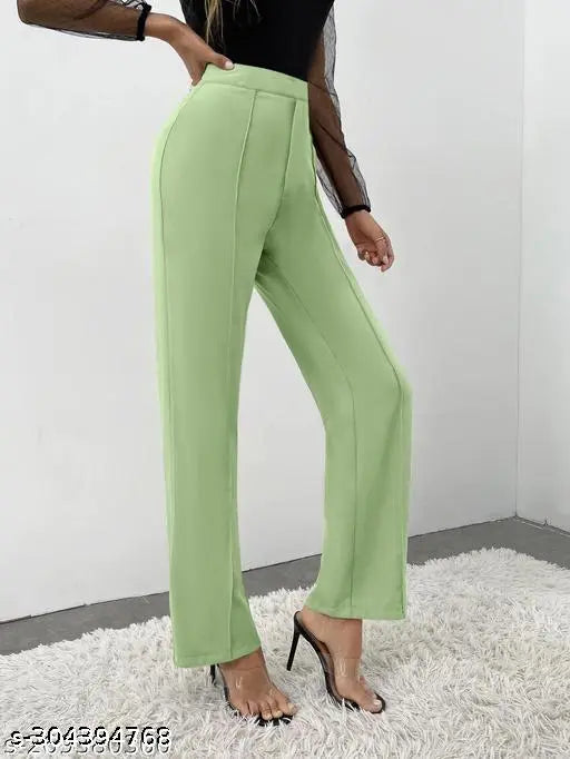 Lime green trousers, high waist, cropped length