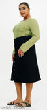 A long denim skirt in black with a button closure