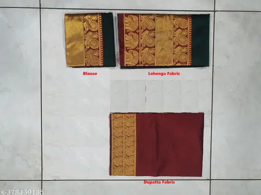 Silk blend unstitched narayanpet lehenga for girls (10-16 years), 3.5m lehenga fabric, 2.25m dupatta only, India origin