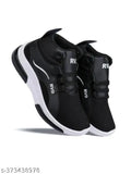 Black sports shoes with white sole and black laces