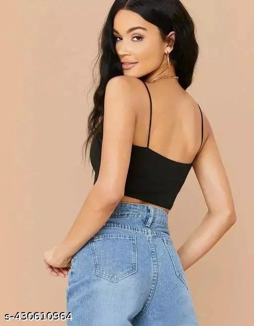 Black cotton net crop tank top for girls trendy and stylish