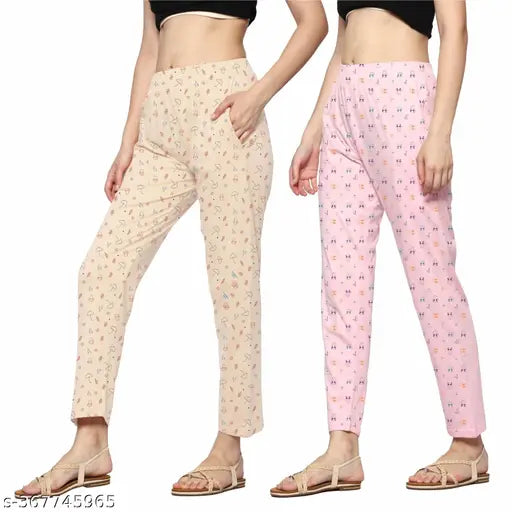 Pink and beige cotton women's night pyjamas