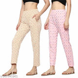 Pink and beige cotton women's night pyjamas