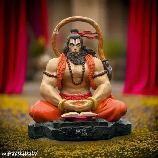 Multi-colored hand-painted Pavan Sut Hanuman ji statue for car dashboards, Indian religious artwork on dashboard