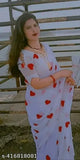 White georgette embroidered sari with floral design, sleeveless blouse