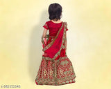 Taffeta silk pattu lehenga for kids, embroidered with woven design and net sleeves, in various sizes from 0-3 months to 14-15 years