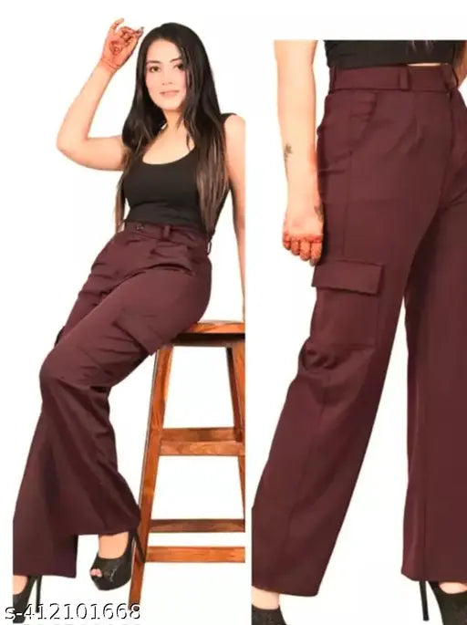 Purple stretchy women's cargo pants