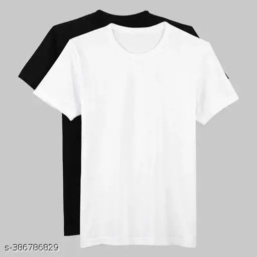 Black and white polycotton men's striped t-shirt pack of 2 on hanger, short sleeves, sizes S to XXL, made in India