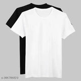 Black and white polycotton men's striped t-shirt pack of 2 on hanger, short sleeves, sizes S to XXL, made in India