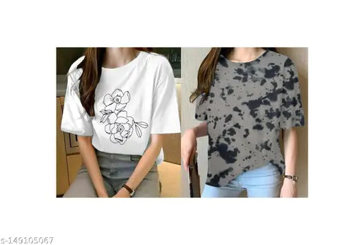 Lycra oversize women's combo (2pcs), printed net t-shirts, short sleeves, sizes S-XL. High-quality fabric with a lifespan of 10 years