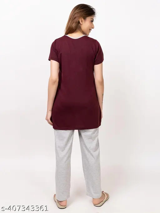 Kvetoo summer printed cotton night suit for women, vibrant pattern, short sleeves