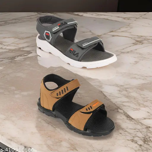 Synthetic casual sandals for kids (2 pack), printed net design, velcro fastening - durable kid's footwear for outdoor play (India)