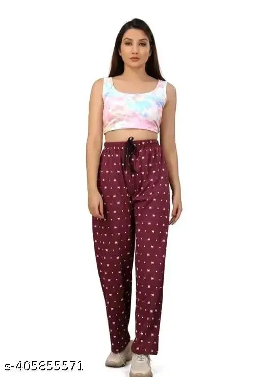 Maroon women's long pants with side pockets, cropped top