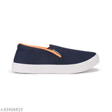 Dark blue casual loafers with orange trim