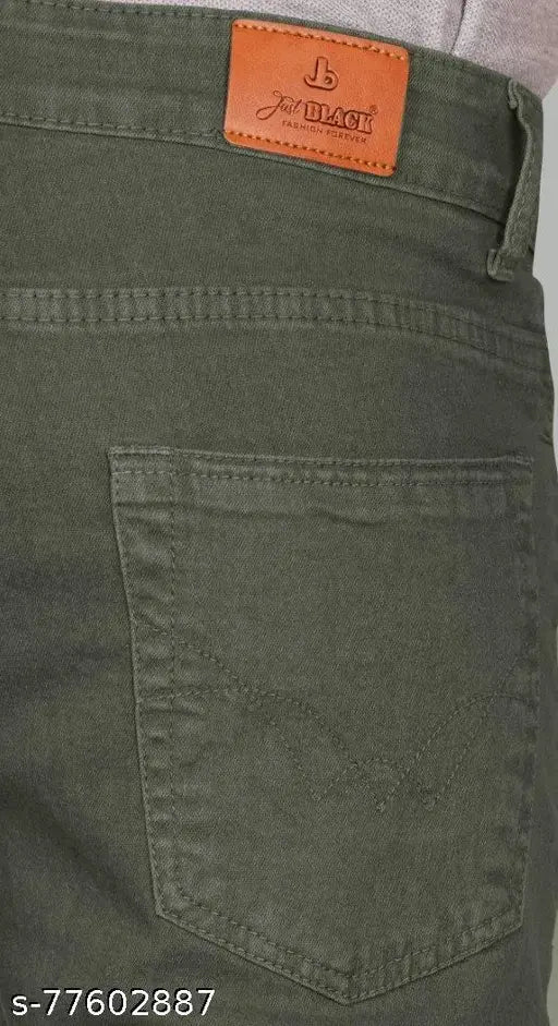 Black cotton men's straight olive jeans, dark olive color for men in regular fit, sizes 28-46, made in India