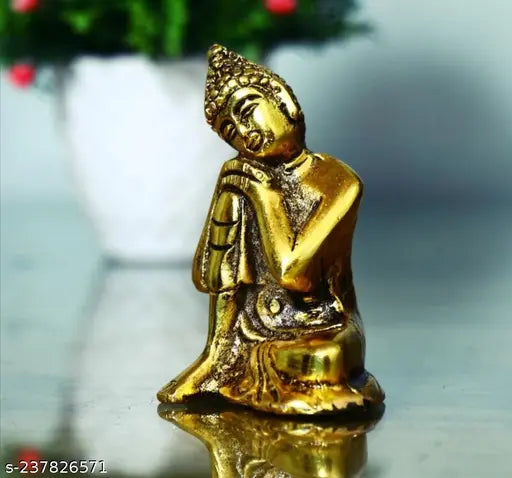 Metal Lord Buddha idol decorative showpiece, 8cm x 9cm x 5.5cm, Feng Shui Home Office or Gifting