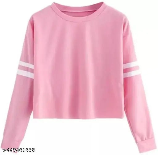Pink cotton blend Korean-style women's top, solid pattern, long sleeves, great for everyday wear, India origin