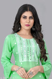 Embroidered kurta and sharara set, light green embroidered pattern, formal wear