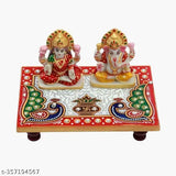 Multi-colored marble Ganesh Laxmi Idol showpiece with Chowki, perfect Diwali gift for home decoration