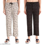 Women's cotton print pajama set of two, nightwear, bottoms, loungewear