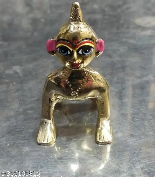 Brass Ashtadhatu Bal Radha with Blue Eyes - Indian Krishna idol symbolizing eternal love and devotion in Hindu mythology