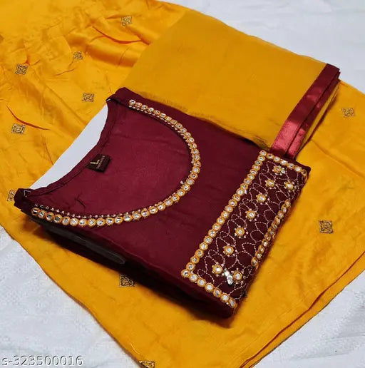 Rayon dupatta set with kurta plazzo, three-quarter sleeves, embroidered pattern, rayon fabric for women