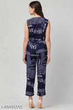 Navy cotton blend sleeveless women's western paper print jumpsuit, India origin