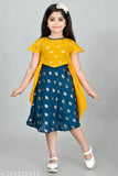 Little girl in a blue dress with a yellow sari