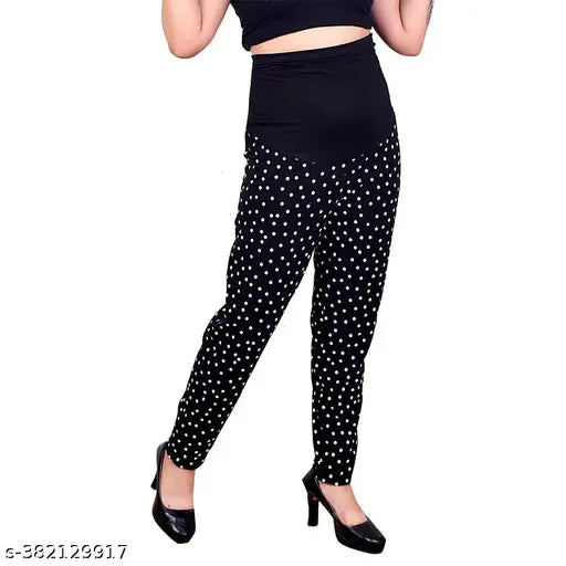 Solid polyester jagging for women, waist sizes 28-42, Indian-made clothing on hanger