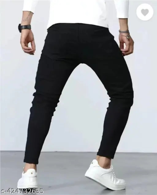 Men's cotton blend solid print jeans, denim with placement design - size 28/30 (waist 28in, length 39in), made in India