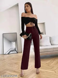 Trendy black wine cotton blend women's palazzo trousers combo pack of 2, suitable for office wear with zipper fly closure