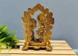 Golden aluminum oxidized Radha Krishna idol, 11.5cm tall, 4.5 wide, with diya, showpiece for home decor