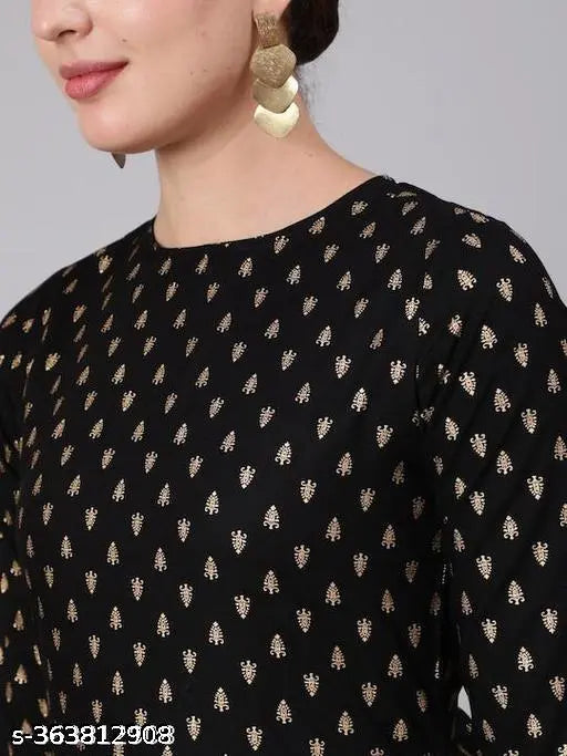 Pritty black kurta pants with dupatta set, cotton fabric, long length