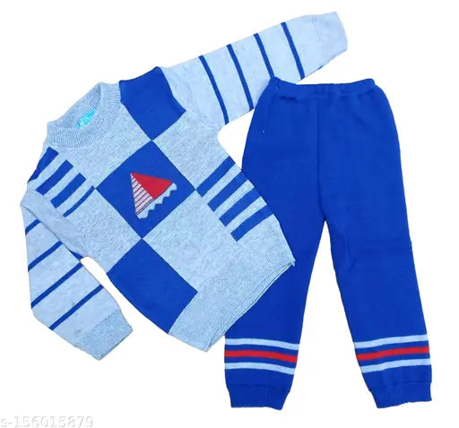 Warm fleece kids sweatshirt & pyjama pant set in solid daffodil yarn, ideal for baby boys winter wear