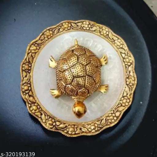 Metal Tortoise on glass plate for Vastu, good luck and career enhancement (14cm x 10cm)