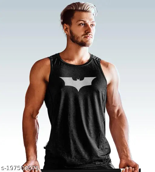 Batman cotton sleeveless workout tank top, printed with iconic character design for men's fitness wear