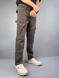 Black inner pocket denim cargo jeans with zip closure and multiple pockets for men