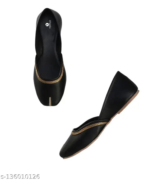 Handmade synthetic leather ethnic Juttis, embellished for traditional Indian wear (size: IND-4, IND-5, IND-6, IND-8, IND-9)