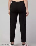 Black cropped high-waist pants, visible waistband pocket, women's fashion trousers