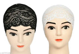 Two hijab headscarves, one black, one white
