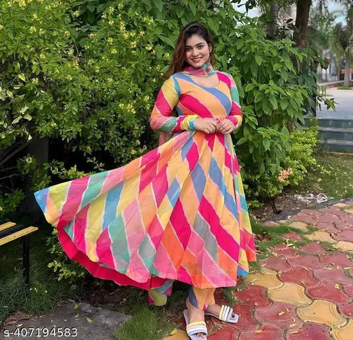 Striped Georgette party gown for women, available in sizes S-XXL, made in India