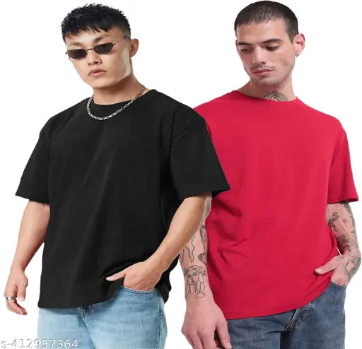 Cotton oversized half sleeve t-shirt combo (S, M, L, XL, XXL), men's solid color tops for casual wear