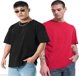 Cotton oversized half sleeve t-shirt combo (S, M, L, XL, XXL), men's solid color tops for casual wear