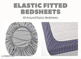 Gray elastic fitted bedsheet with all around elastic, soft bedding.